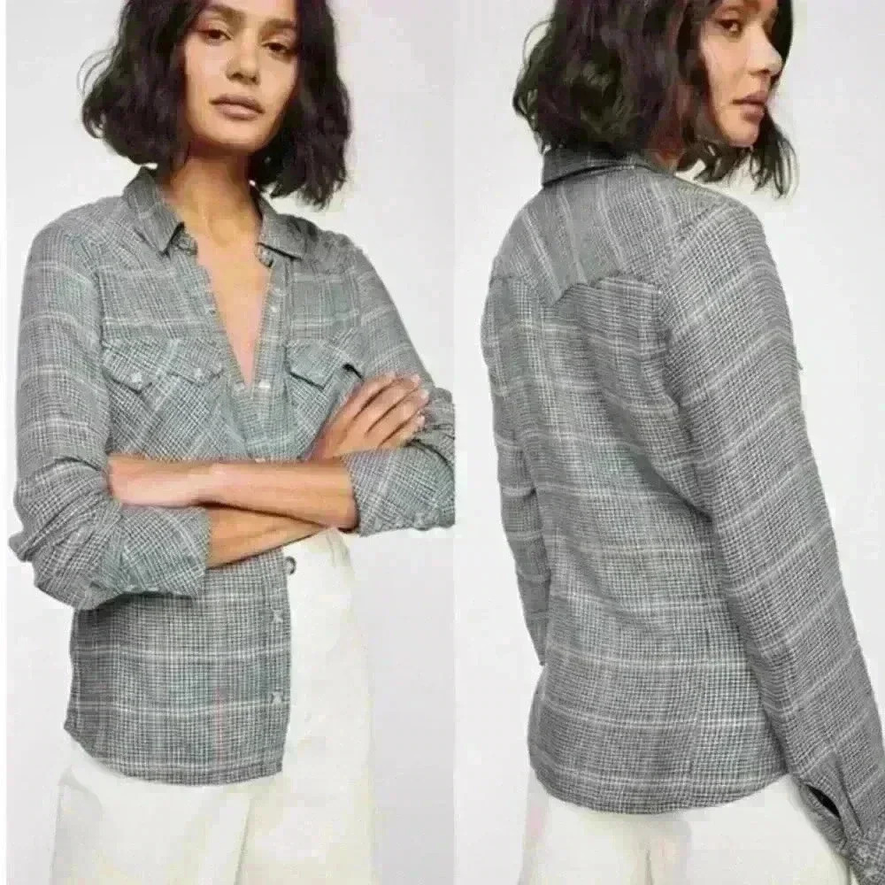 Free People Wyoming Winds Plaid ShirtHoundstooth Sz XS‎ Countryside Chic Cowboy